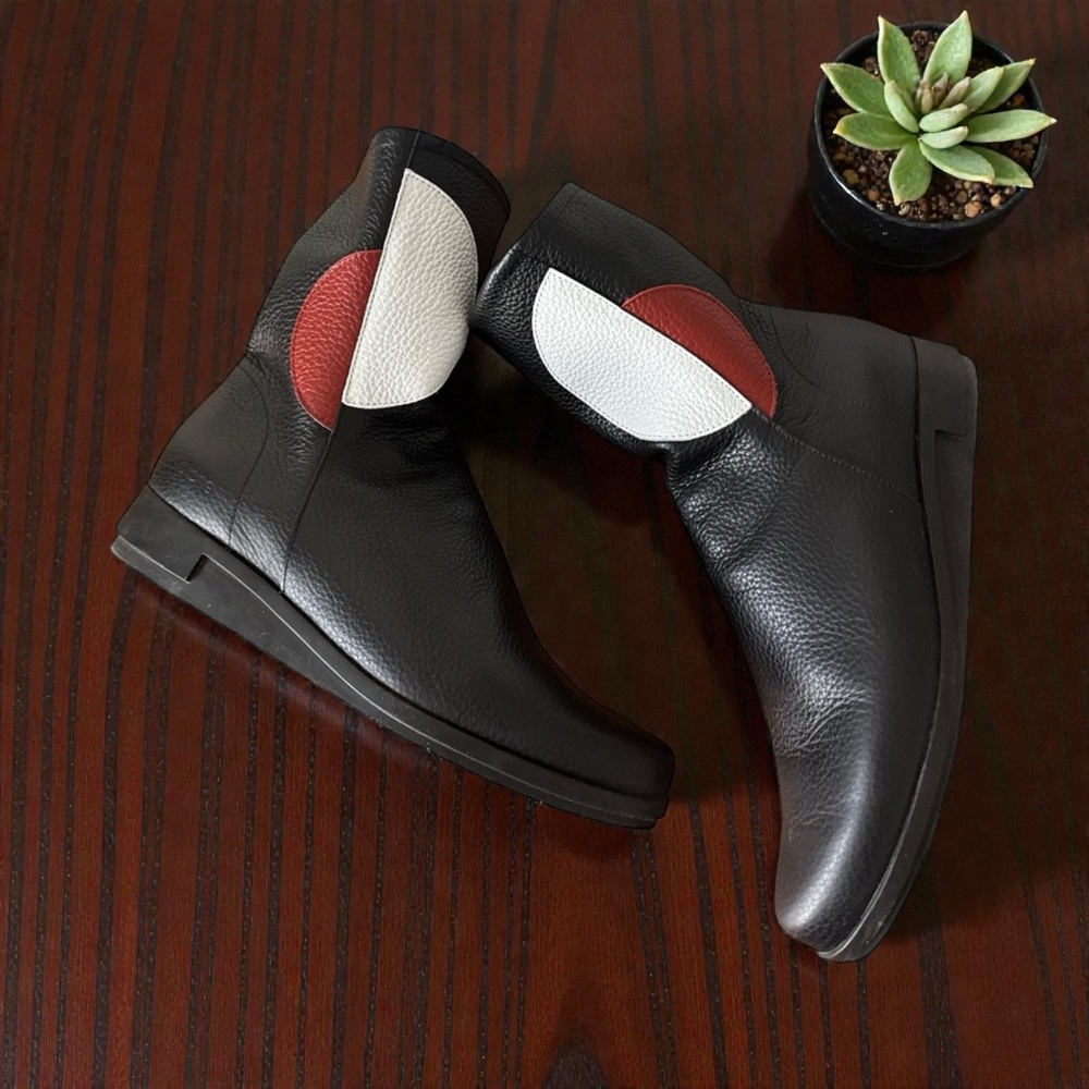 Arche Black Ankle Boots with Red and White Accents
